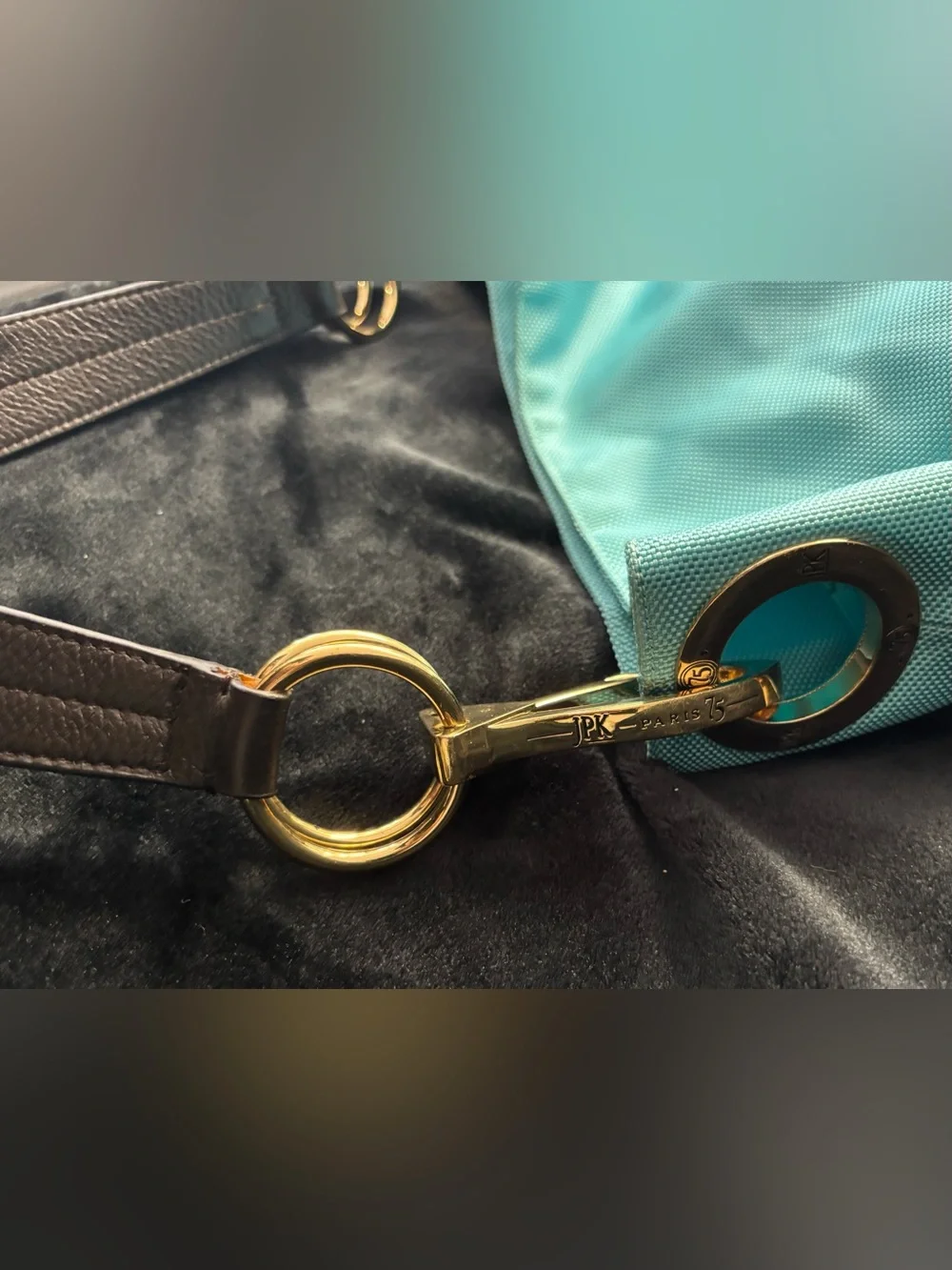 JPK Paris 75 Turquoise Nylon Hobo Bag Gold Hardware Y2K